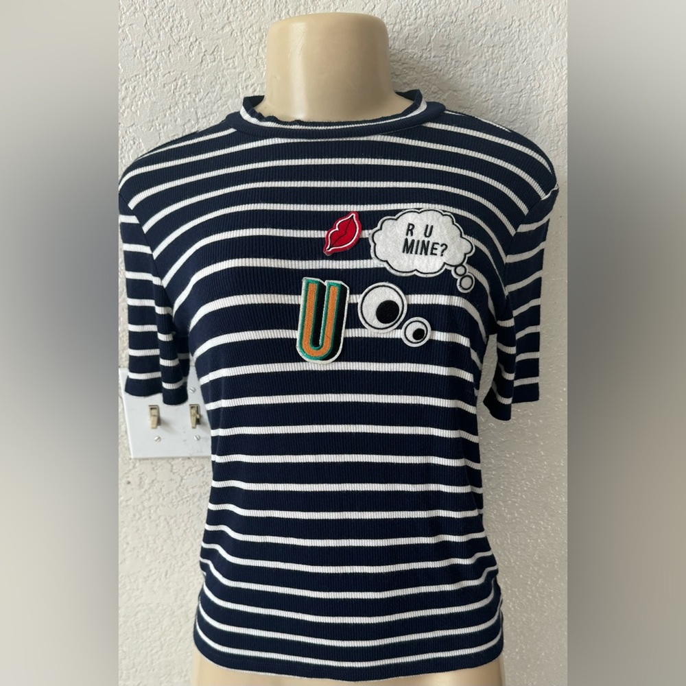Zara blue stripe blouse top casual tee stretchy
